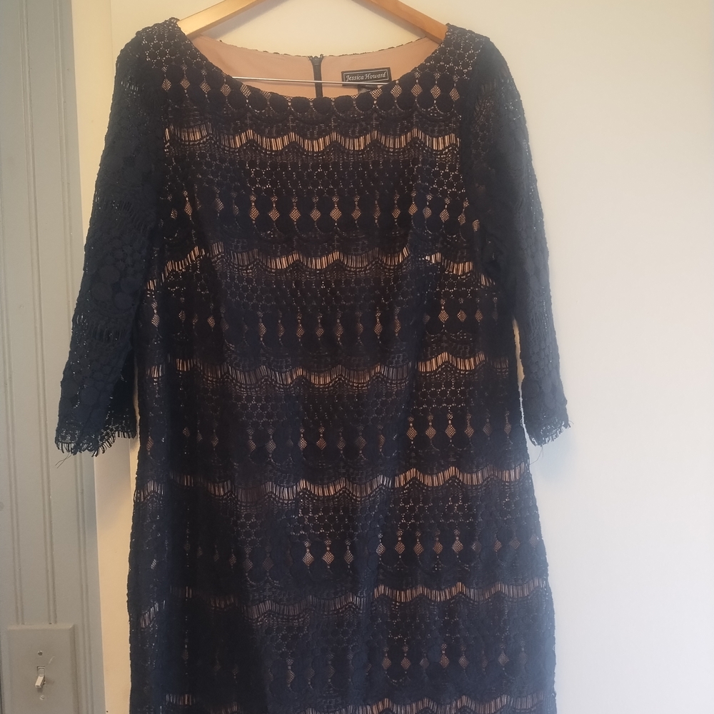 Jessica Howard Black Lace Long Sleeve Dress